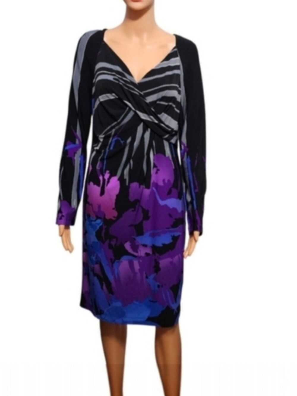 Adrianna Papell Floral and Stripped Long Sleeve Cottagecore Dress Sz 12